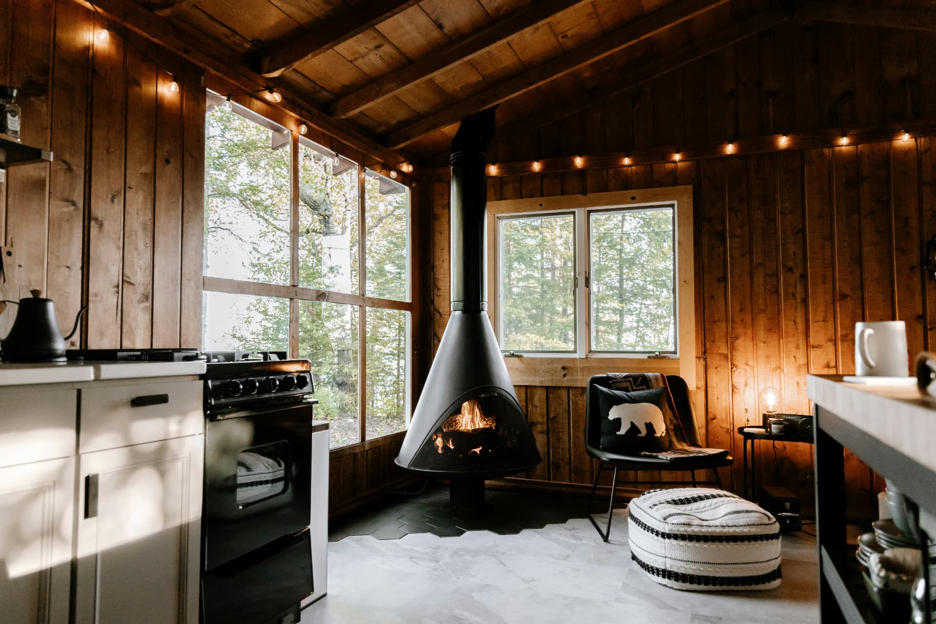 Cabin on the Vancouver Island coast at dusk